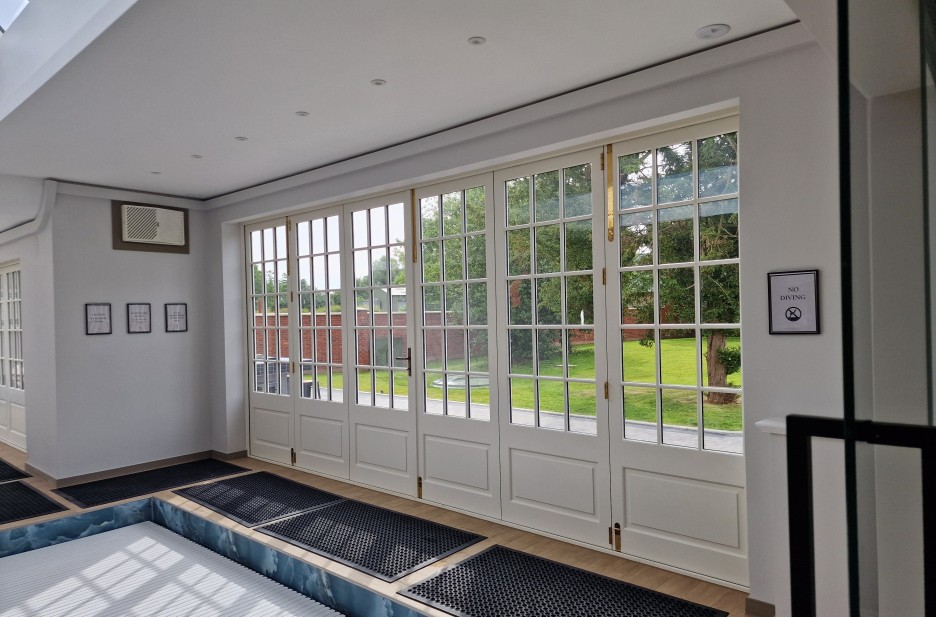 Accoya Bi-Folding Doors in Swimming Pool Extension.